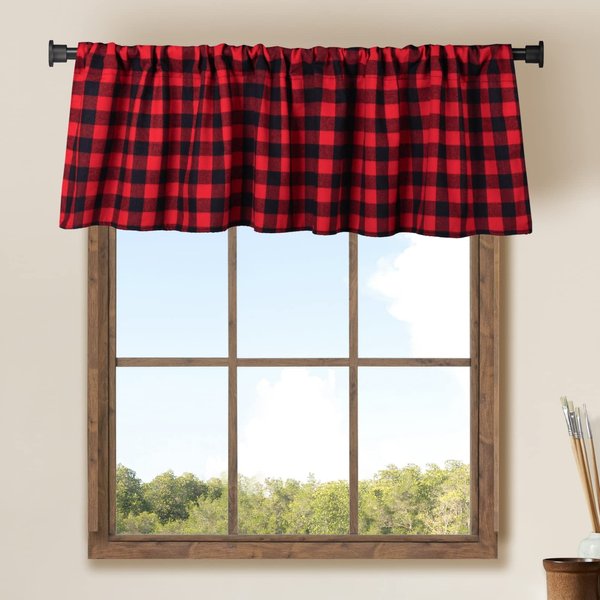 2 Pack Buffalo Check Plaid Window Valances Red and Black Farmhouse Design Window Treatment Decor Curtains Rod Pocket Valances for Kitchen/Living Room 16" x 56"