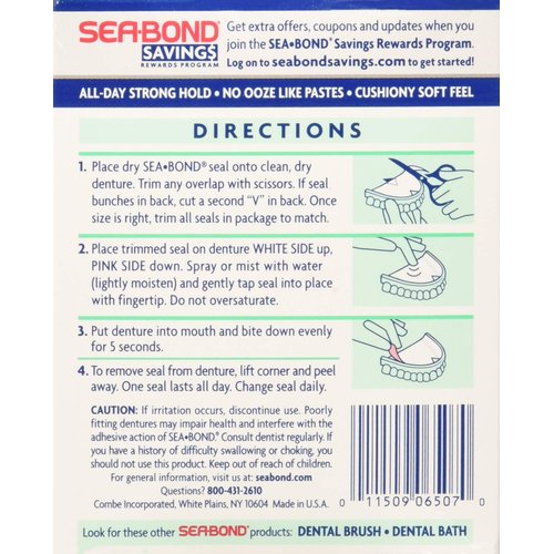 SEA-BOND Denture Adhesive Seals Uppers Fresh Mint, 30 Each (Pack of 3)