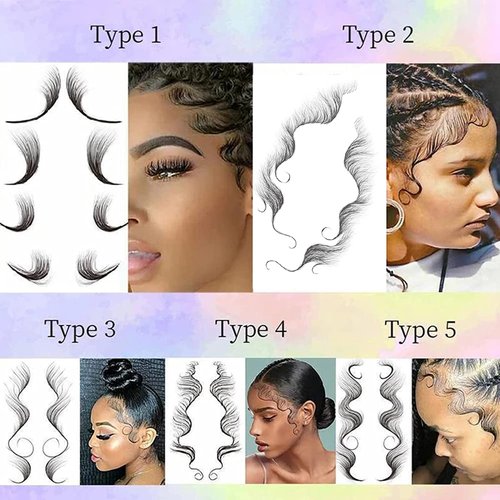 Bangs Tattoo Sticker Baby Hair Edges Side Bangs,8 Styles Popular Waterproof Fake Hair Fringe Edge Tattoo Stickers, Novelty Wig Natural Fashion Look Beauty DIY Hair Curler For Women Girls