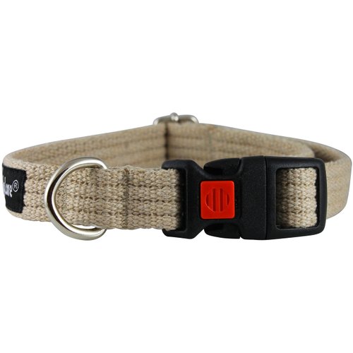 Cotton Web Adjustable Dog Collar with Locking Device 4 Sizes Beige (Medium: Neck: 14"-19"; Width: 3/4")