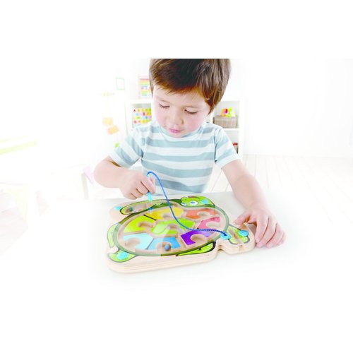 Hape Wooden Magnetic Maze Puzzle Colorblock Sea Turtle| Learning and Development Puzzle with Magnetic Wand for Preschoolers