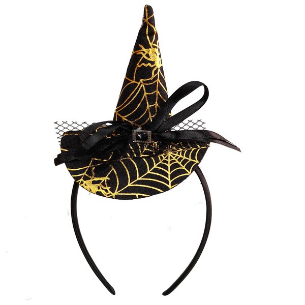 Ecuupas Witch Hat Headband Gold Spider Web Hairband Halloween Party Birthday Hair Decoration for Women Girls Kids Cap Hair Hoop Headdress Head Accessories Head Wear Gifts…