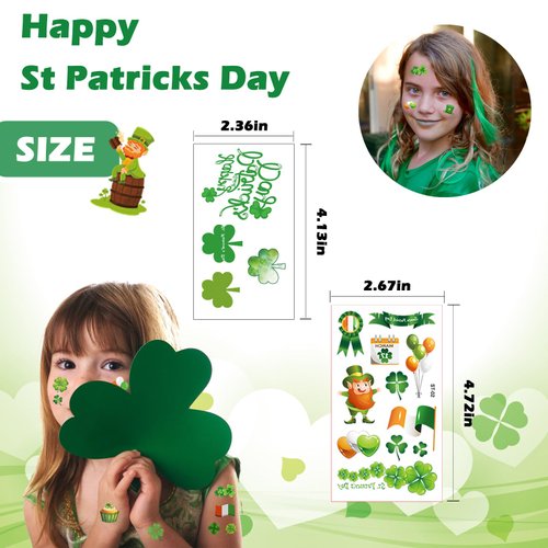 jejucy St Patricks Day Tattoos,16 Unique Sheets Temporary Tattoos St. Patricks Day Accessories, Irish St Patricks Day Decorations Shamrock Gnomes Hats Saint Patricks Day Face Stickers for Adult Kids