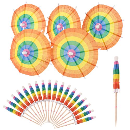 50 Pcs Drink Umbrellas, 3.9 Inch Umbrella Toothpicks Rainbow Cocktail Umbrellas for Drinks, Mini Cocktail Picks Umbrella for Drink & Food, Summer Hawaiian Appetizers Party Decor