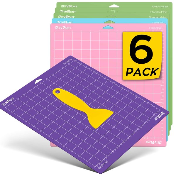 HTVRONT Cutting Mat for Cricut, 6 Pack Cutting Mat 12x12(StandardGrip, LightGrip, StrongGrip, FabricGrip) for Cricut Explore Air 2/Air/One, Variety Adhesive Sticky Cutting Mats Accessories for Cricut