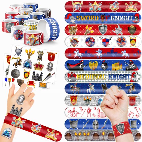 48 Medieval Knight 24PCS Medieval Knight Temporary Tattoos Sticker 24PCS Slap Bracelets Perfect f...