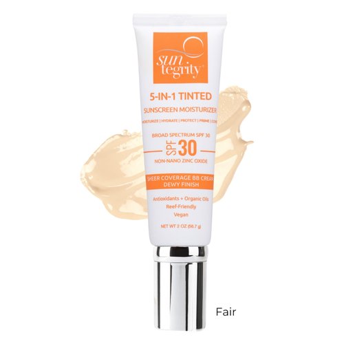 Suntegrity 5 in 1 Tinted Mineral Sunscreen for Face (SPF 30-2 oz) - Fair | BB Cream Moisturizer with Physical UVA/UVB Broad Spectrum Protection | Safe for Sensitive Skin