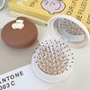 Tissting Hair Brush with Mirror, 7.5cm Round Mini Folding Comb Cute Bear Decor Pop Up Travel Cushion Hairbrush for Women Girls(White)