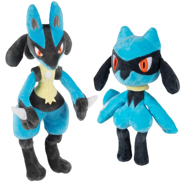 Pokemon 12" Lucario & 8" Riolu Plush 2-Pack - Evolution Set - Officially Licensed - Authentic Stuffed Animal Toy Figures - Valentine's Day & Easter Basket Stuffer Gift for Kids, Boys, Girls - 2+
