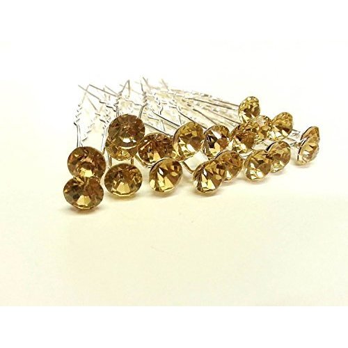 CraftbuddyUS 21pcs 8mm Champagne Glass Crystal Rhinestone Diamante Wedding Bridal Prom Hair Pins