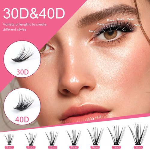 Wispy Lash Clusters 280pcs 30d+40d Individual Lashes 9-16mm Cluster Eyelash Extensions D Curl Eyelash Clusters Diy Lash Extension For Home, Travel, Christmas, Graduation Season, Wedding Parties