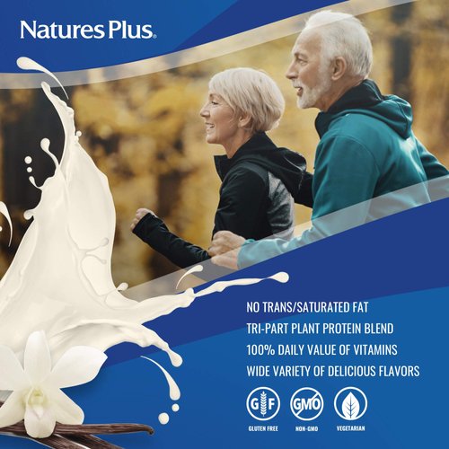 NaturesPlus SPIRU-TEIN Plus Shake For Mature Adults - Vanilla - 1.2 lbs, Protein Powder - Plant Based Meal Replacement, Vitamins & Minerals For Energy - Vegetarian, Gluten-Free - 16 Servings