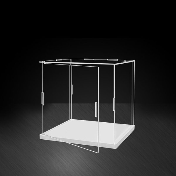 Clear Acrylic Display Case, Self-Assembly Acrylic Box with Transparent Side Door and White Thick Base, Dustproof Protection Showcase Organizer for Collectible Doll Toy Model (10X10X10cm/4X4X4inch)