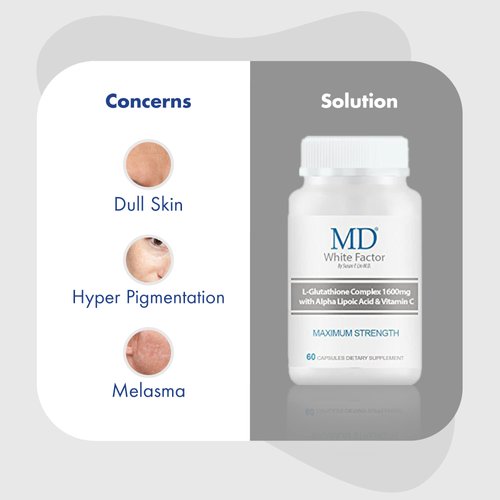 MD White Factor - Glutathione Supplement with Effective Antioxidants, Vitamin C & Lipoic Acid | (60 Capsules)