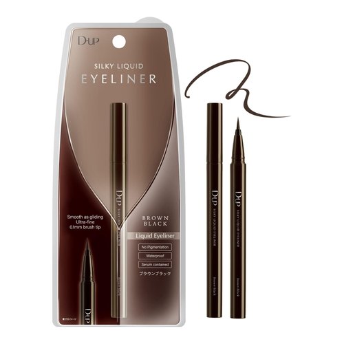 D-UP Silky Liquid Eyeliner Brown, Easy-Drawing, Waterproof & Smudge-Proof, Quick-Drying, with Beauty Serum, Japanese Makeup - Brown Black