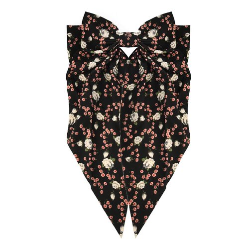 Big Hair Bow Clips for Women Girls with Long Tail Ribbon Black Floral Bowknot French Barrettes Hairclips Silky Satin Bow Clips for Hair Flower Print Barrette Hairpins Bow-Knot Hair Accessories