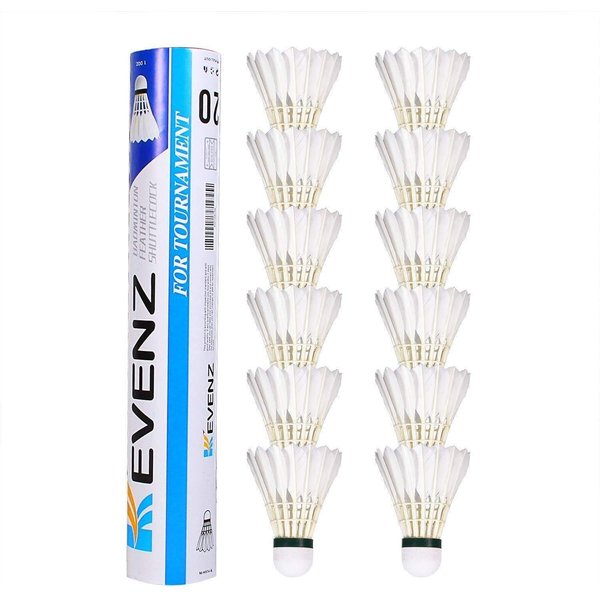 KEVENZ Goose Feather Badminton Shuttlecocks with Great Stability and Durability, High Speed Badminton Birdies,Pack of 12, White