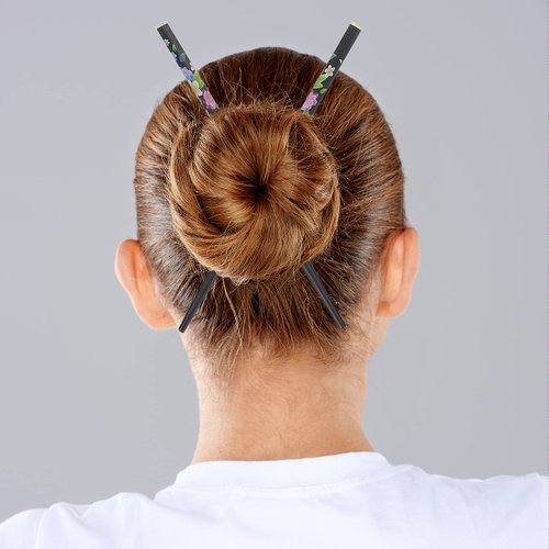 Floral Hair Sticks Chopsticks - Pack of 2-Black