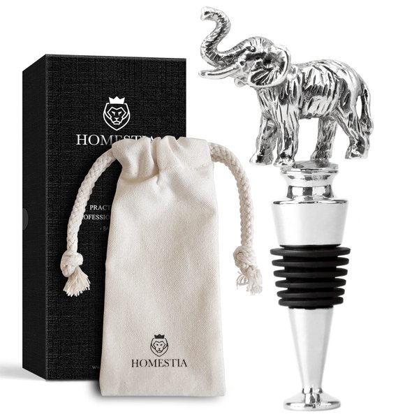 Homestia Wine Stopper Cool Wine Bottle Stoppers for Glass Bottles, Elephant Bottle Stopper Reusable Wine Corks Wine Tool, Zinc-Alloy Silicone Wine Stoppers Cute Wine Toppers with Fancy Decors