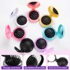 10 Pcs Folding Pocket Hair Brush with Mirror and Round Mini Comb for Travel (5 Colors) - Unisex
