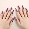 RUOKEXIN Acrylic Press on Nails Long Coffin Fake Nails with Nails Glue Long Ballet False Nails with Water Ripple Rainbow Designs Colorful Full Cover Artificial Nails Press Ons Stick on Nails 24Pcs