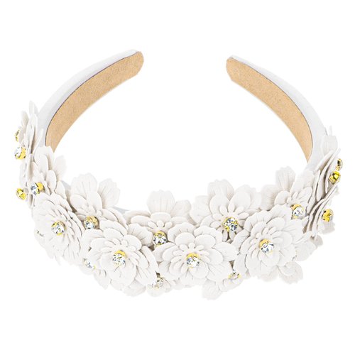 GAFATORY White Flower Headband for Women Bridal Head bands for Women’s Hair Rhinestone Headbands for Girls Non Slip for Wedding Make up Bride Hair Band Wide Thick Headbands