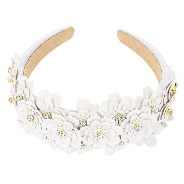 GAFATORY White Flower Headband for Women Bridal Head bands for Women’s Hair Rhinestone Headbands for Girls Non Slip for Wedding Make up Bride Hair Band Wide Thick Headbands