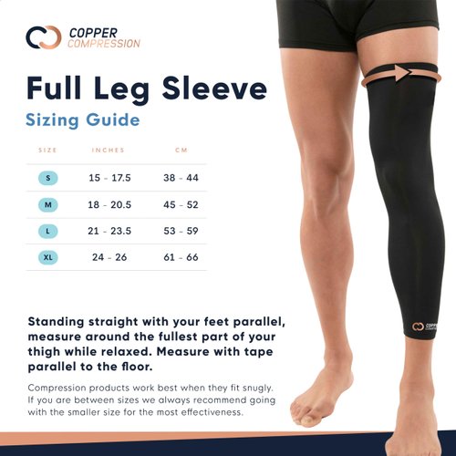Copper Compression Leg Compression Sleeve - Copper Infused Knee Stabilizer Brace for Running, Meniscus Tear, ACL, MCL, Arthritis, Joint Pain Relief - Thigh & Calf Support for Men & Women - Black - XL