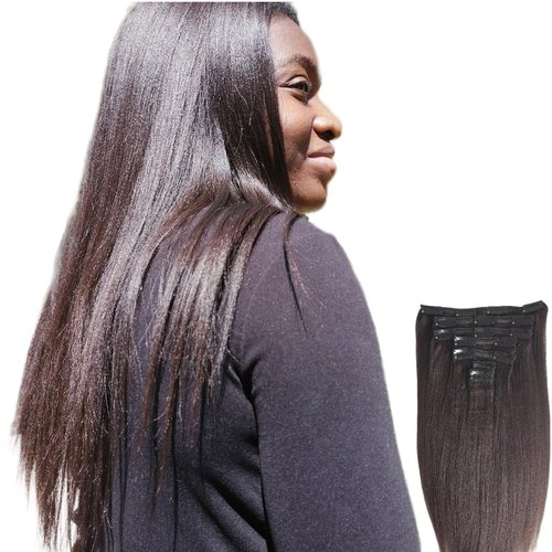 Last 5 Years Raw Light Yaki Straight Clip in Hair Extensions Natural Brown Real Human Hair Clip Ins Extensions For Black Women 12 Inch Relaxed Straight Italian Yaki Hair 120g 7 Pieces