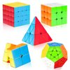 AuntyFey Speed Cube Set, 5 Pack Speed Magic Cube Set with Speed Cube 3x3, 2x2, 4x4 Speed Cube, Pyramid Megaminx Speed Cube, Stickerless Speed Cube for Kids Toddlers Adults, Puzzle Cube Set for Kid