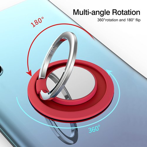 [2 Pack] Round Sparkling Cell Phone Ring Holder Stand,360 Degree Rotation and 180 Degree Adjustable Finger Ring Kickstand with Polished MetalPhone Grip (Red)