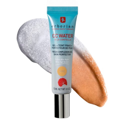 Erborian CC Water with Hyaluronic Acid, Doré - Ultra-Light Aqua Gel Color Corrector with Centella Asiatica & Hyaluronic Acid - Plump, Softer & Hydrated Skin - Korean Skincare Skin Perfector - 0.5 Oz