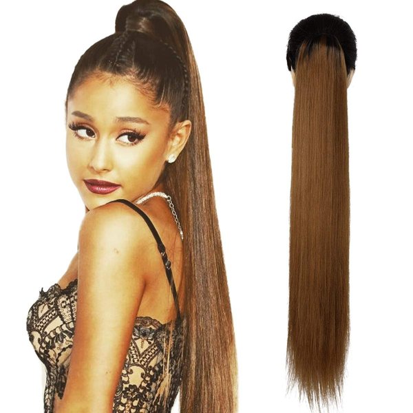 YIBANG 30inch Long Straight Drawstring Ponytail Synthetic High Puff Ponytail Hair Pieces With Comb Clip in Straight Ponytail Clip in Hair Extensions Smooth &Soft(T2/30)…