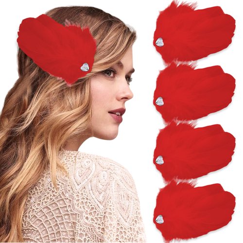 Feather Hair Clips Artificial Swan Ostrich Ballet Style Heart Rhinestone Hair Pins Women Bride Wedding Christmas Party Valentine's Day Dancing Fashion Hair Accessories (Red)