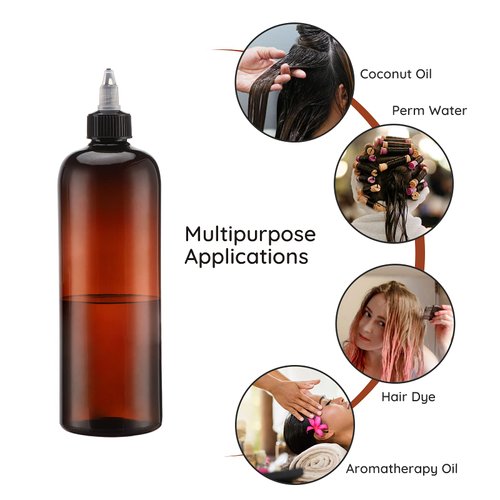 Segbeauty 16.9oz Amber Squeeze Bottles, 2Pcs 500ml Refillable Hair Dye Colored Applicator Bottle with Angled Tip, PET Twist-On Top Tip Plastic Empty Dyeing Tool for Hair Color Perm Oil Salon