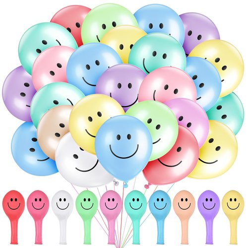 Sratte 100Pcs Happy Smile Balloons for Birthday Party 12'' Latex Smile Face Colorful Balloons Naughty Balloons Party Balloons for Wedding Decoration Festive Supplies