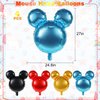 MIKIMIQI 4 Pcs Mouse Head Foil Balloons, 24'' Mouse Mylar Balloon for Birthday Party Decorations Jumbo Mouse Head Aluminum Foil Balloons Party Favors Supplies (Black Red Blue Gold)