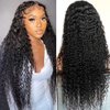 SYHGK 13x6 Deep Wave Lace Front Wigs Human Hair Wigs HD Transparent Deep Curly Lace Frontal Glueless Wigs Human Hair Lace Front Wigs Pre Plucked 150% Density Natural Black 24 Inch