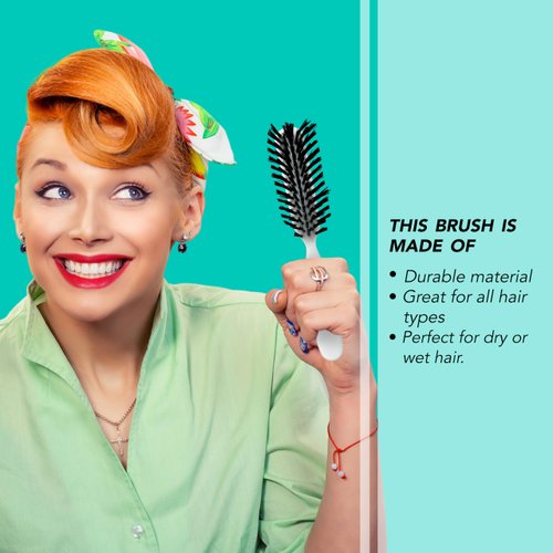 Styling Gear Hair Brush Nylon Bristles 7 Row Teasing Womens Brush Small Travel Hairbrush Brush For Hair 1 Pcs. (White)