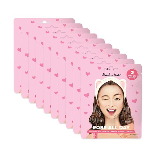 MaskerAide Rosé All Day, Rose Gold Peel Off Mask, Luminize, Tighten Pores, Remove Blackheads, For Oily, Combination, Acne Prone Skin, 2 Uses per Pack, Cruelty Free, Korean Skincare (10 Pack)
