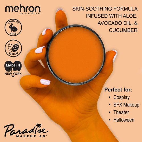 Mehron Makeup Paradise Makeup AQ Pro Size | Stage & Screen, Face & Body Painting, Special FX, Beauty, Cosplay, and Halloween | Water Activated Face Paint & Body Paint 1.4 oz (40 g) (Orange)