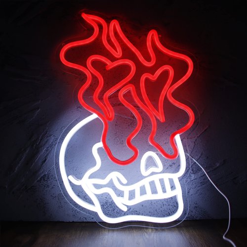 Skull Head Neon Signs for Wall Decor, LED Signs Skeleton Night Light Signs, Hanging Neon Sign for Window Porch Front Door Beer Bar Man Cave Club Bedroom Party Decor Indoor Gifts(16.1 * 10.6in)
