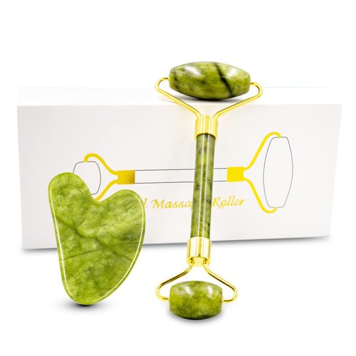 Gua Sha, GuaSha Tool for Face, Gua Sha Scraping Massage Natural Jade Face Neck Body Acupressure Scraper Therapy Tool (Green Guasha Set)
