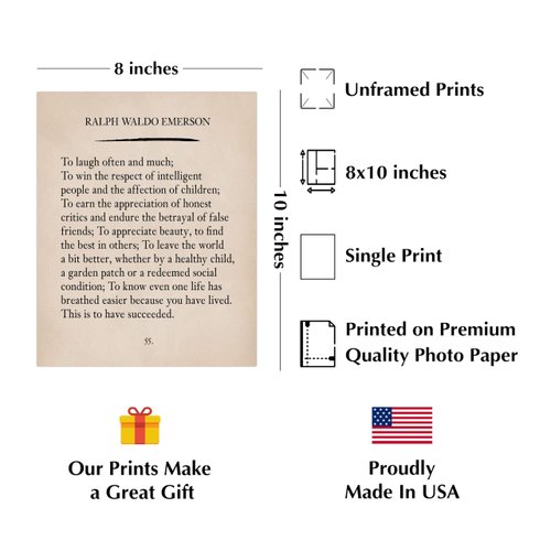 Ralph Waldo To Laugh Often and Much - Distressed Parchment Poetic Wall Art Print, This Ready to Frame Wall Art Poster Print is Good For Retro Home Office, Studio, & School Wall Decor, Unframed - 8*10”