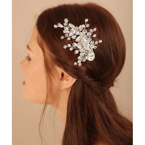Xerling Bride Wedding Hair Clip for Women Crystal Rhinestone Hair Accessories Flower Girls Bridal Head Pieces (Gold)