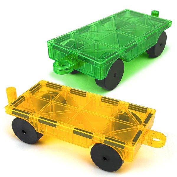 Magnetic Tiles Cars Construction Set - 2 PCS Green & Yellow Magnetic Tiles Magnet Bricks Truck Sensory Toys, Educational Magnetic Cars Set Magnet Building Blocks Toddler Toys for 3 4 5 6+ Year Old