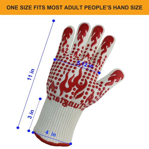 Ove Gloves mit BBQ Heat Proof Oven Mitts 11Inch 1472℉ guantes para Caliente Grill Proof Heat for Men Women BBQ Gloves Bake Gift Set Cooking Gloves for Cooking Grilling Baking Welding (White Red)