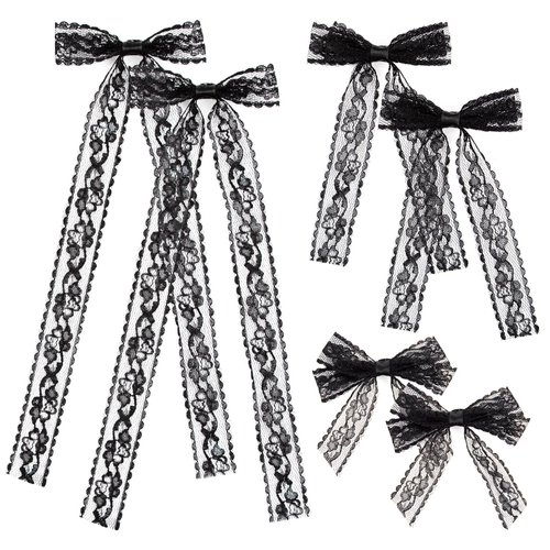 Framendino, 6 Pack Lace Hair Bows Clips Kits Black Hair Bow Long Tail Hairclip for Women Bowknots...