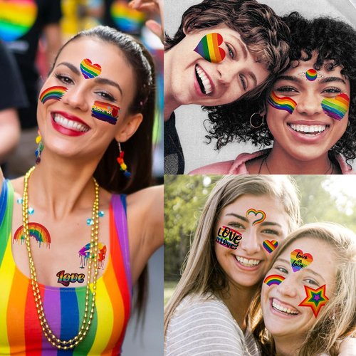 EGMBGM 132+ PCS LGBT Gay Pride Temporary Tattoos For Women Men Adults, Rainbow Temporary Tattoos Face Stickers Body Art, Bulk Flag Stripes Pride Tattoos Temporary, Rainbow Accessories For Women Pride Parade Festival
