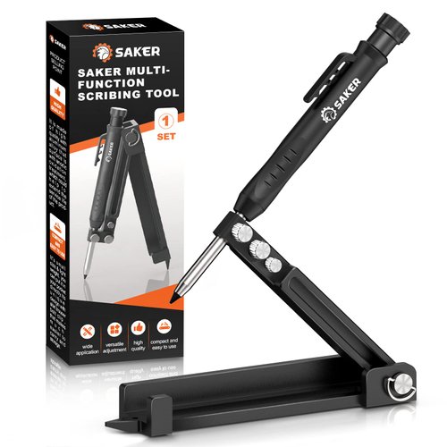 Saker Multi-function Scribing Tool- Construction Pencil- Aluminum Alloy Scribe Tool with Deep Hole Pencil,DIY Woodworking Scribe Gauge Scriber Line Maker Measuring Tool (BLACK)